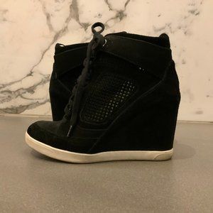 French Connection Marla Black Suede Wedge Sneaker